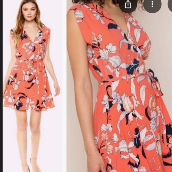 Yumi Kim Wrap Dress Silk Pink Black White Oversized Floral Pattern Short Sleeve - Picture 8 of 15